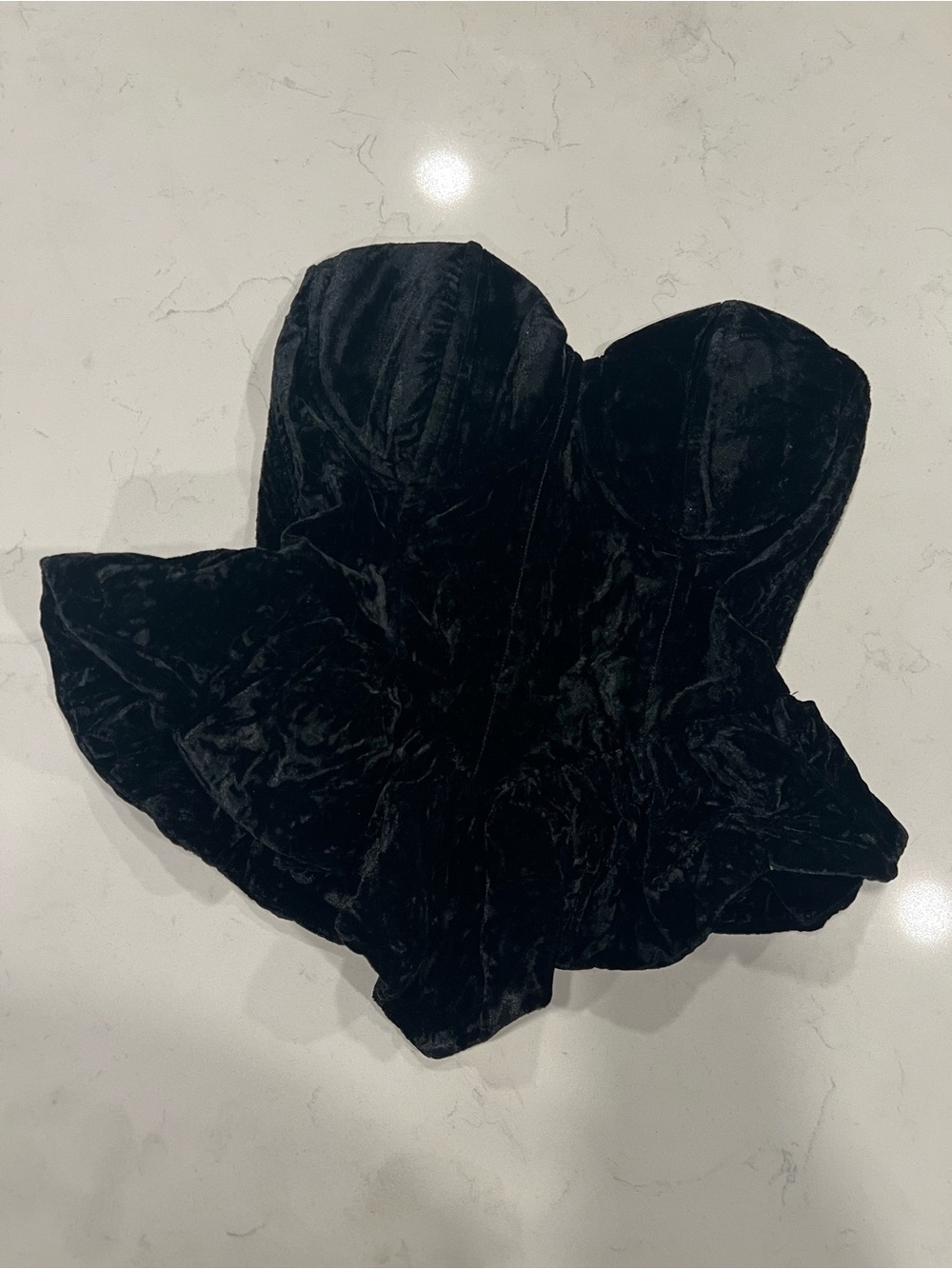 V. Chapman Black Velvet Bustier Top with Smocked Back